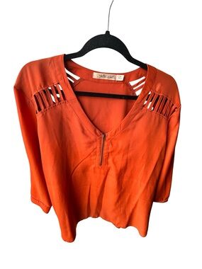 Liberty Love Orange V-Neck Zip Detail Women's Top 3X EUC